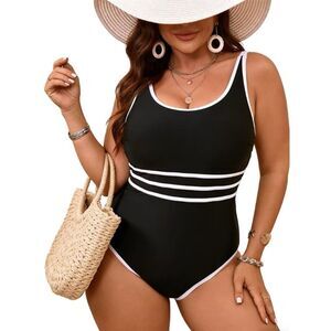 Plus Size Tummy Control One-Piece Swimsuit for Women - Scoop Neck Bathing Suit